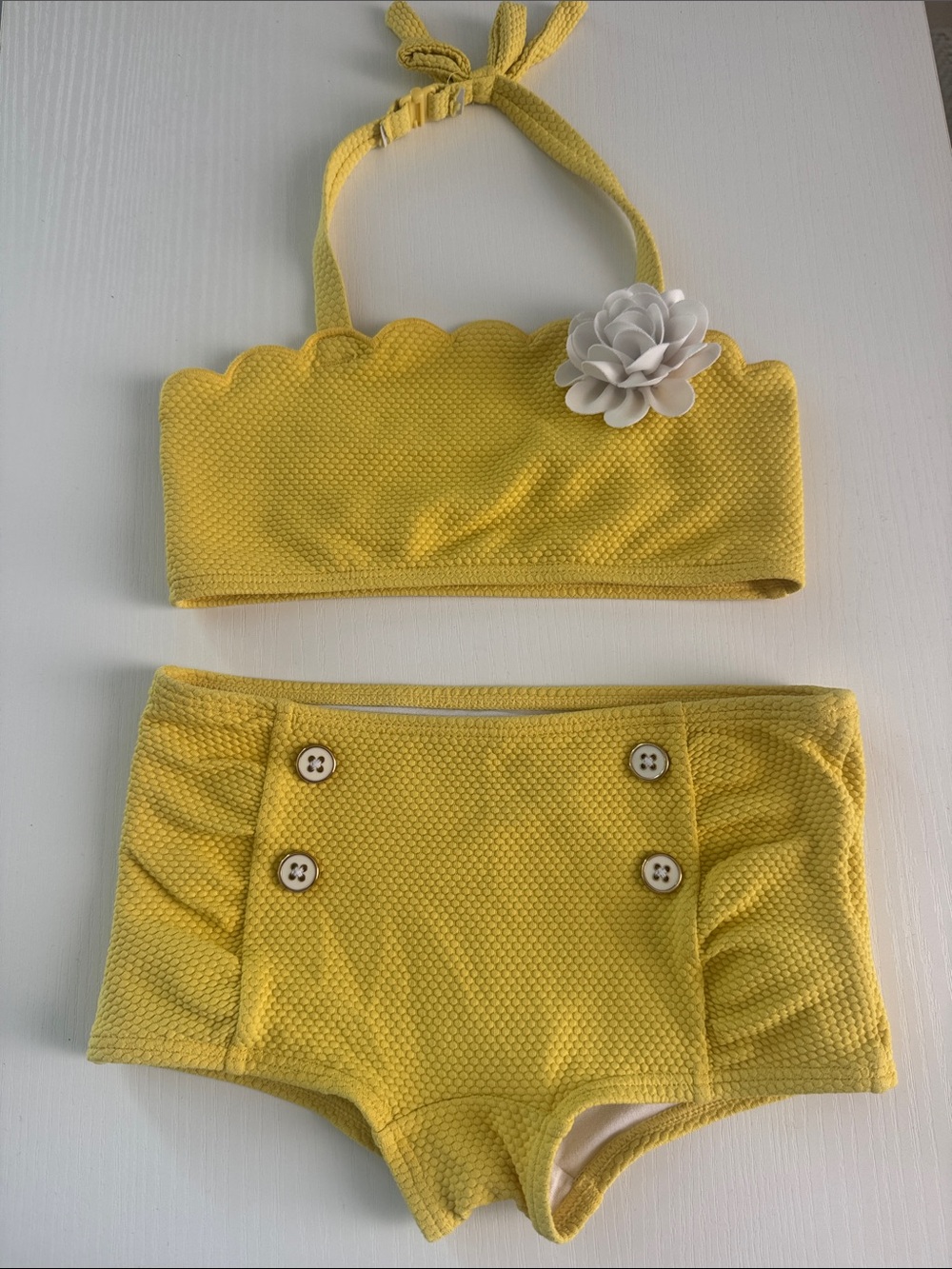 Janie and Jack Yellow Scalloped Two-Piece Swim Set with White Flower
